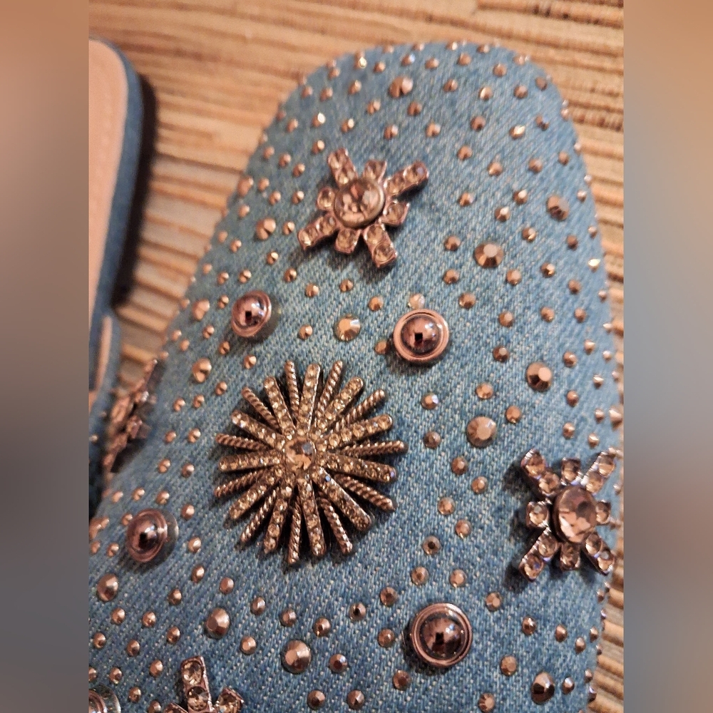 💧Atalina Denim Jeweled Embellished Mule - Picture 2 of 6